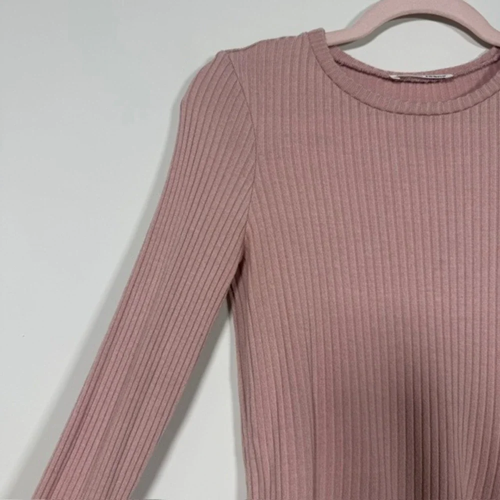 Reformation Jackie Blush Dusty Rose Ribbed Cropped Long Sleeve Top | Size S